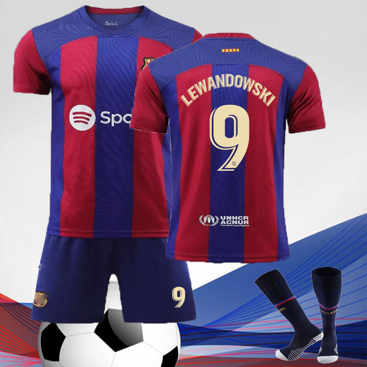 2324款巴萨球衣主场9号莱万6号加维4号阿劳霍成人套装童装足球服