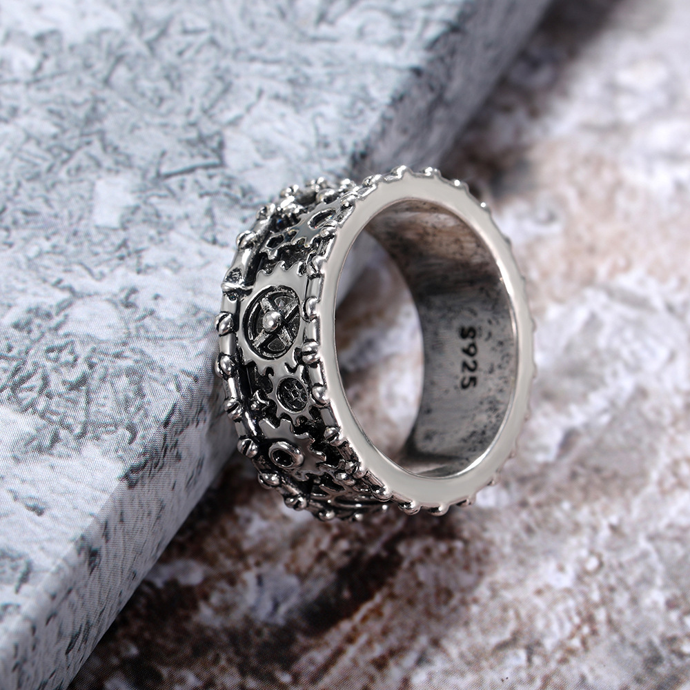 辉坦ebay热卖新款 创意情侣款齿轮铜戒指时尚男女通用仿古银指环