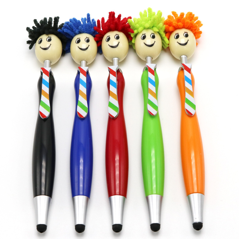 Doll Furry Head Mobile Phone Tablet Screen Cleaner Touch Gift Pen Factory Sales Furry Head Cartoon Ballpoint Pen