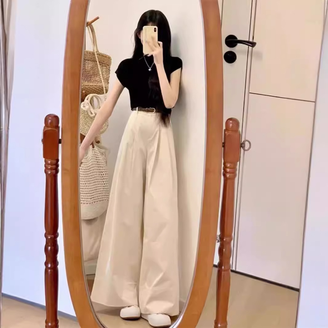 小个子夏天穿搭一整套今年流行时尚休闲阔腿裤子两件套装夏季女装