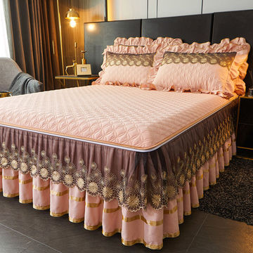 高档全棉床裙式床笠二合一夹棉床罩床套单件100%纯棉保护罩三件套