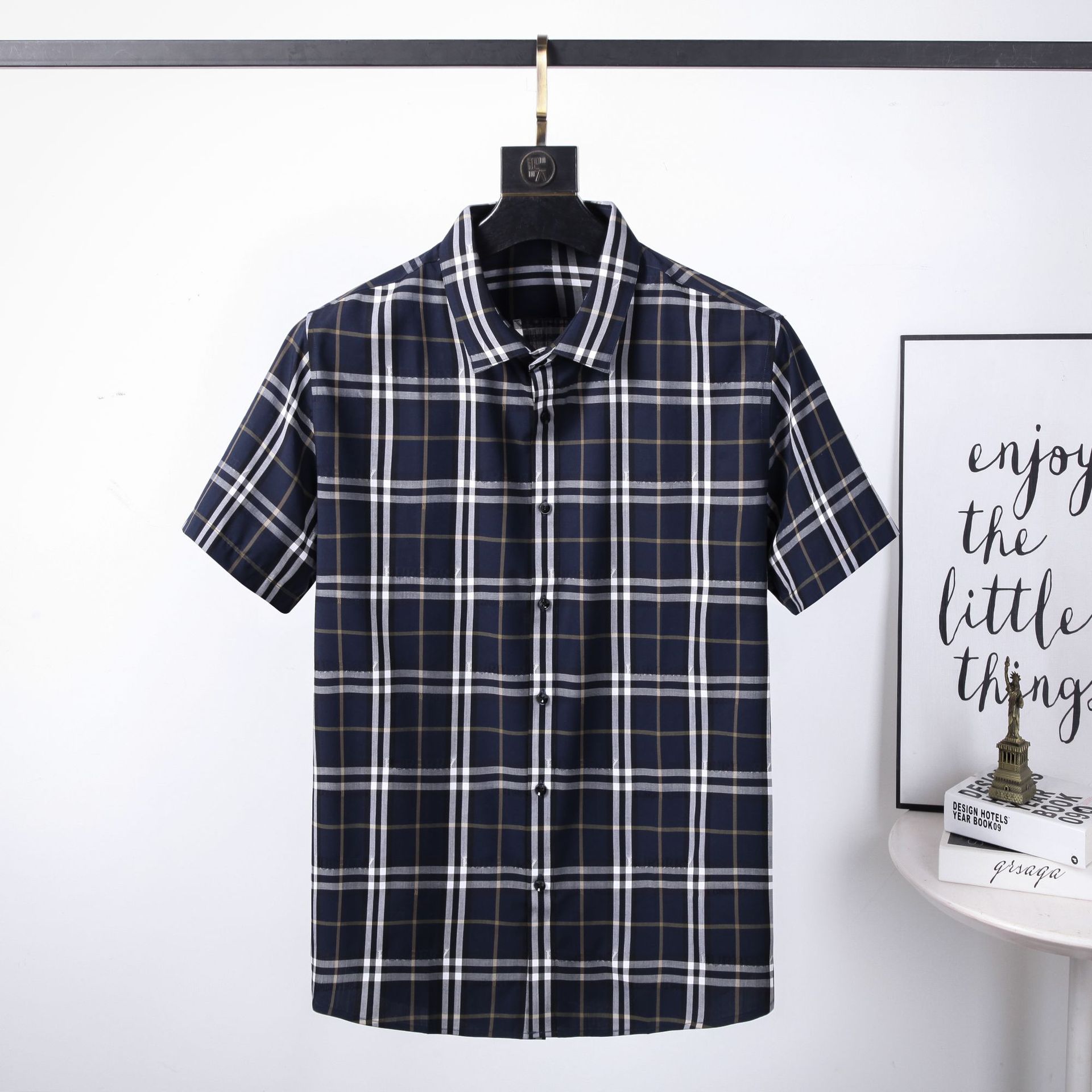 大码男装休闲短袖衬衫青年男士加肥加大格子衬衣肥佬胖子半袖上衣