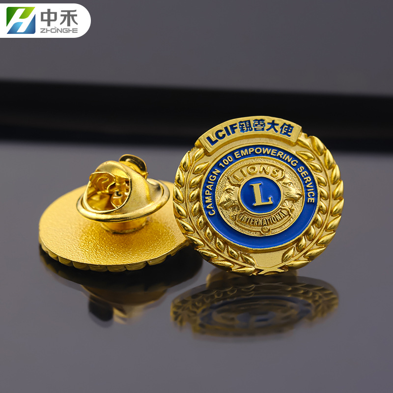 厂家制作金属烤漆徽章 狮子协会徽章 浮雕哑金胸章 会议活动胸针