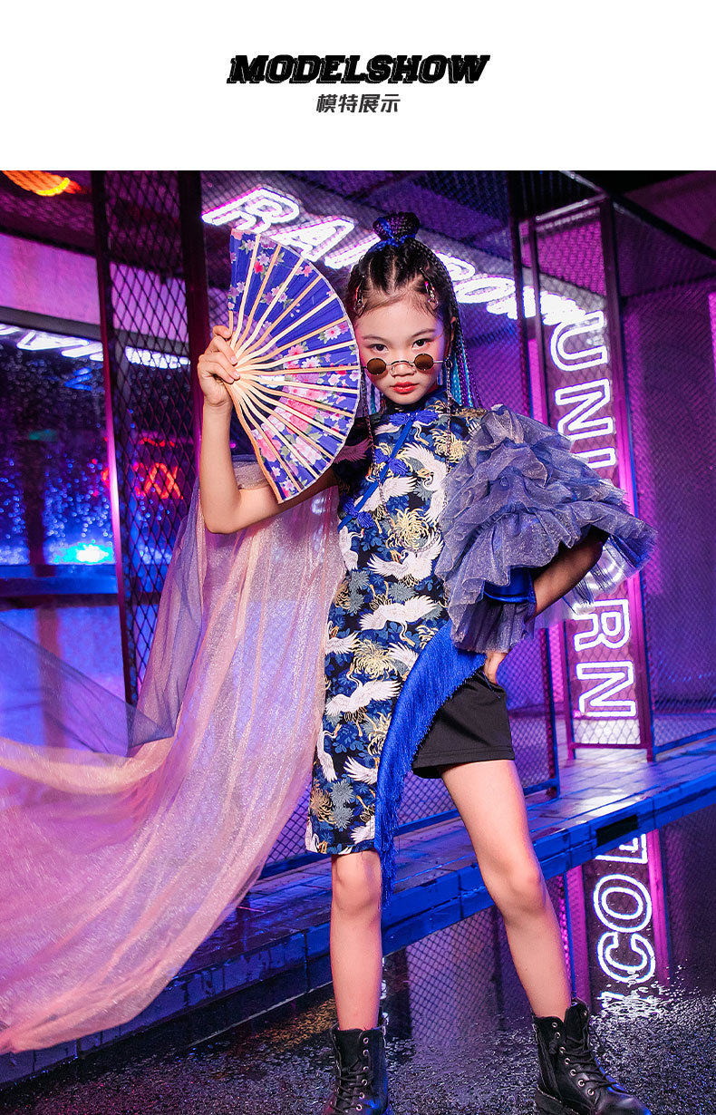 中国风女童国潮走秀潮装儿童模特t台套装走秀礼服时装演出服童装