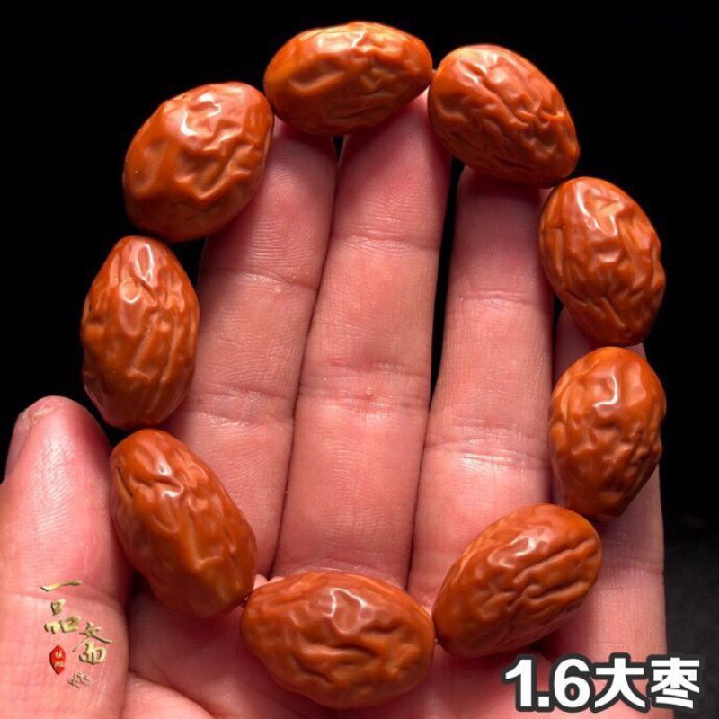 全手工橄榄核手串 刻红枣吸财手链配珠大枣文玩核单籽素串枣子