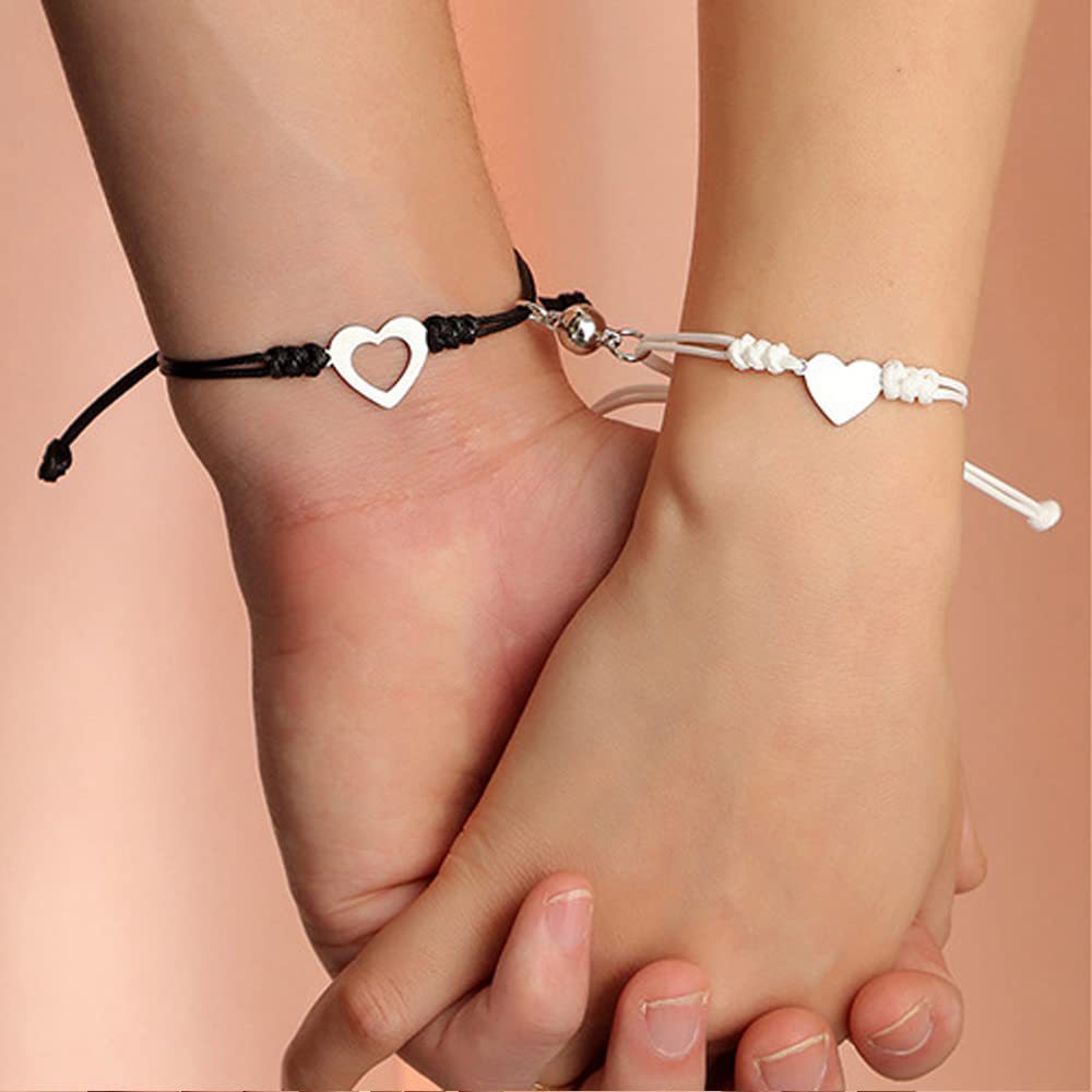 欧美新款简约合金爱心磁铁相吸情人节手链一对男女手绳饰品