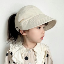 可扎高马尾女童遮阳帽儿童鸭舌帽夏季薄款宝宝防晒帽空顶帽可折叠