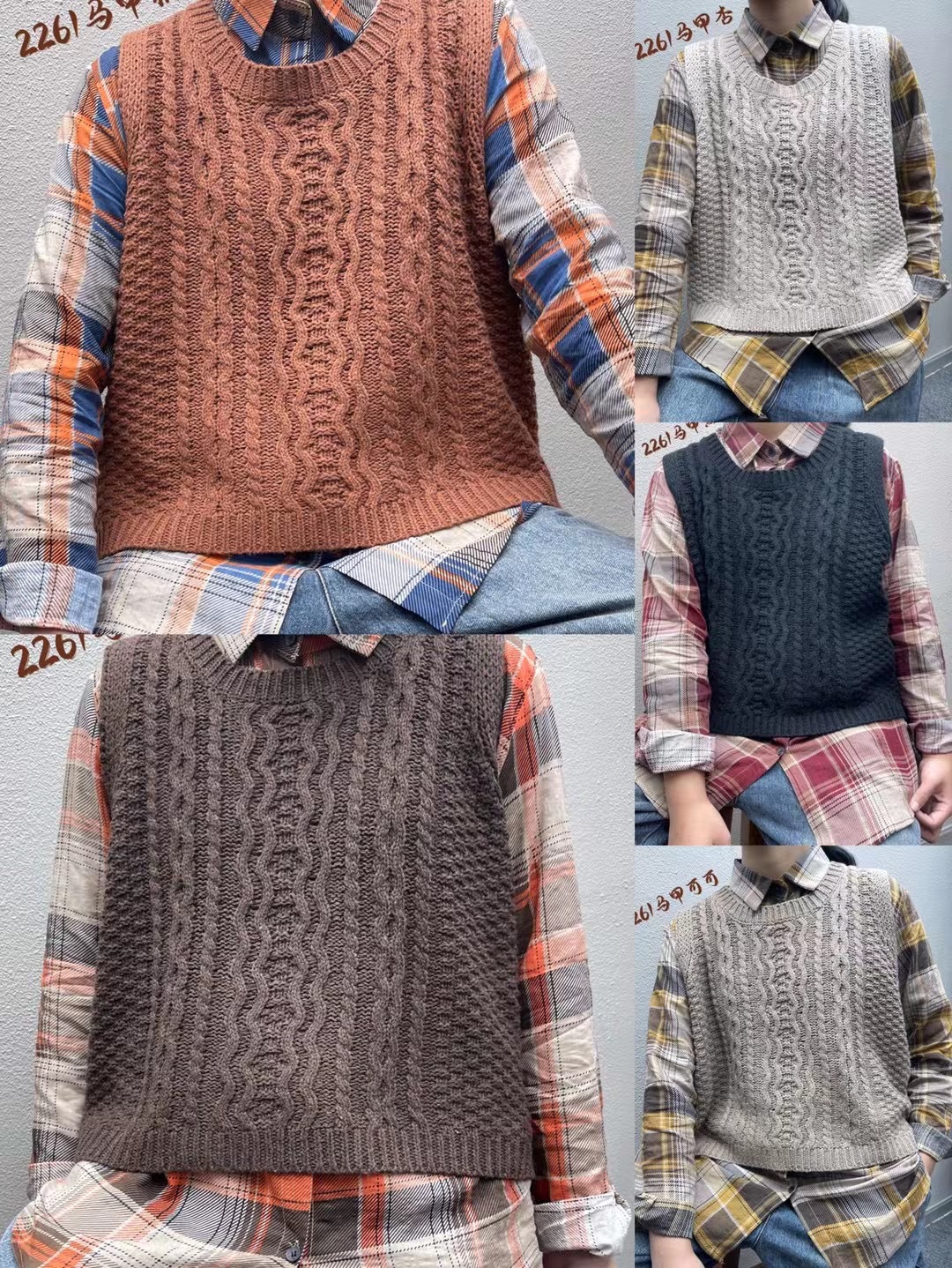 2022年春季新款文艺百搭净色针织棉线马甲圆领宽松休闲无袖坎肩女