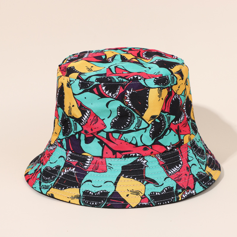 amazon shark whale printing reversible fisherman hat men‘s and women‘s fashion all-match spring and summer sun-proof basin hat