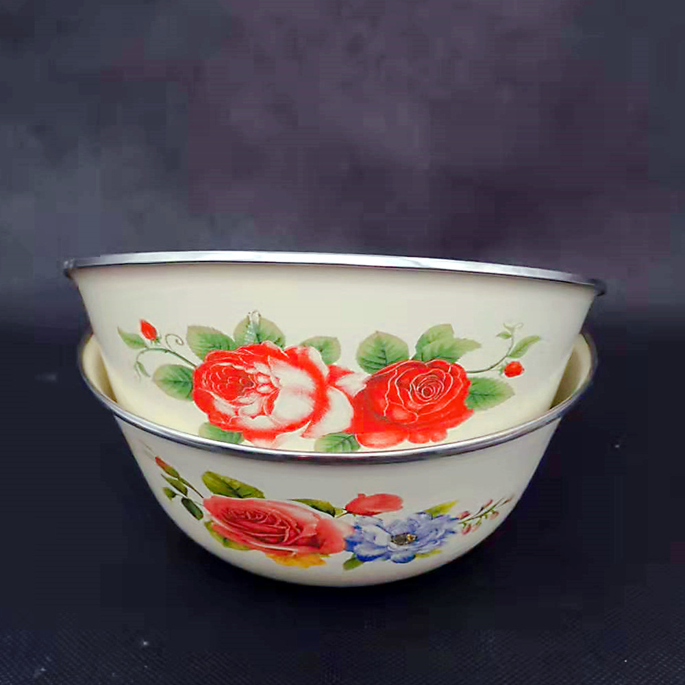 现货批发 搪瓷碗 带盖 搪瓷泡面碗 防污葱碗 厨房汤碗加厚 打蛋盆