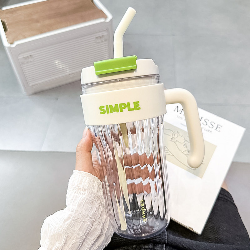 Water Cup Female New 2023 Coffee Cup with Handle Straw Cup Plastic Summer Girl Good-looking Office Cup