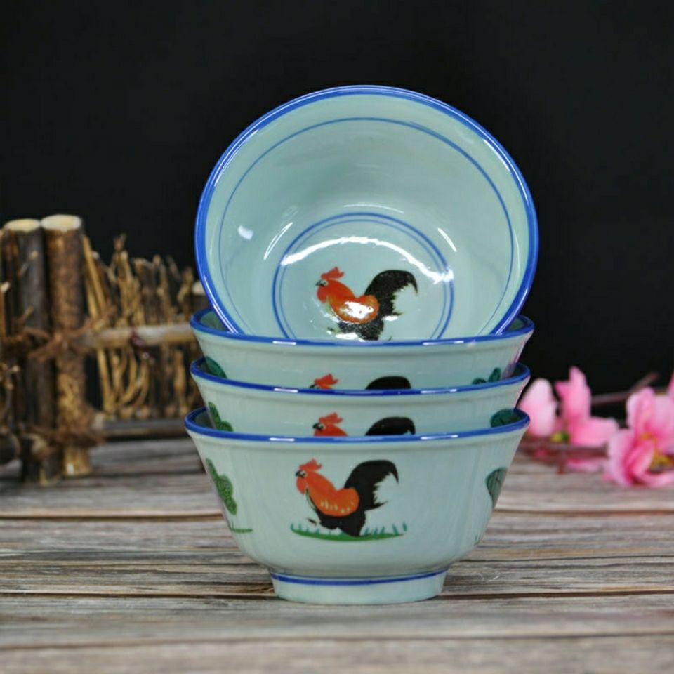 仿古五彩鸡公碗10个套 工厂直销耐高温环保陶瓷加厚酒店 家庭装