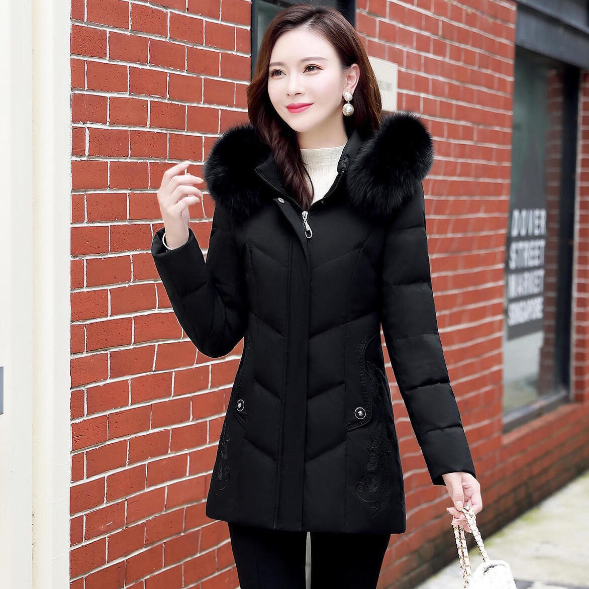 羽绒服女士中长款修身大码中老年九成品衣皮2021年女装半成品外套