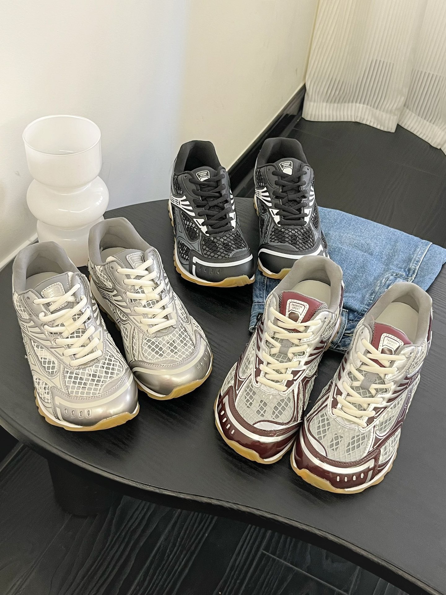 王一博同款jw bv炫酷老爹鞋女银色透气运动鞋真皮ins超火休闲鞋潮