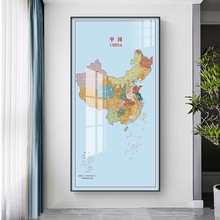 中国简约版地图装饰画办公室挂画客厅入户门竖版玄关装饰画壁画