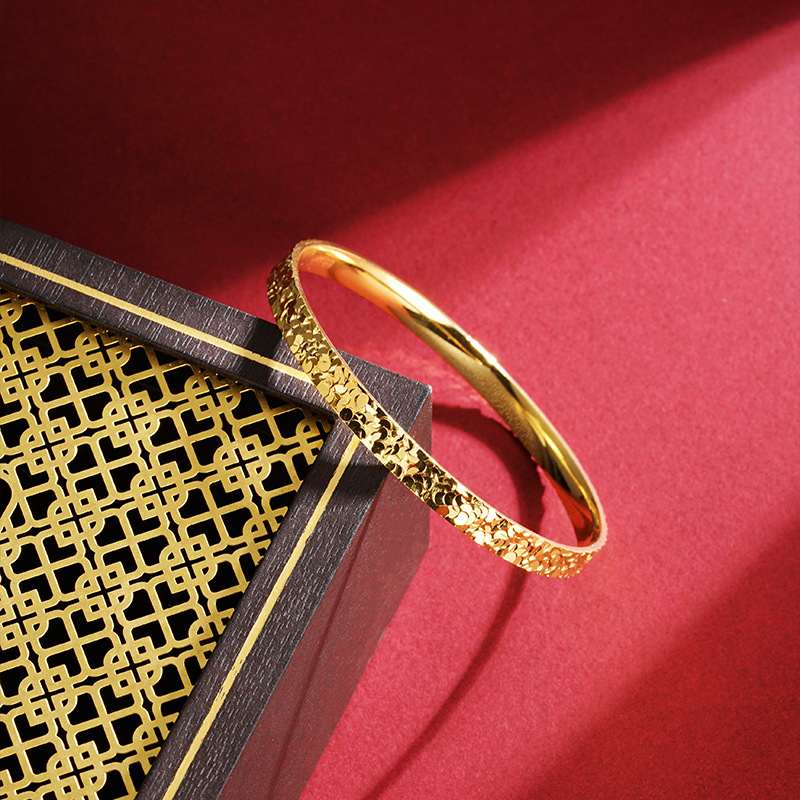 久不掉色碎碎冰冰手镯子女士越南沙金古法真铜仿黄金色满天星首饰