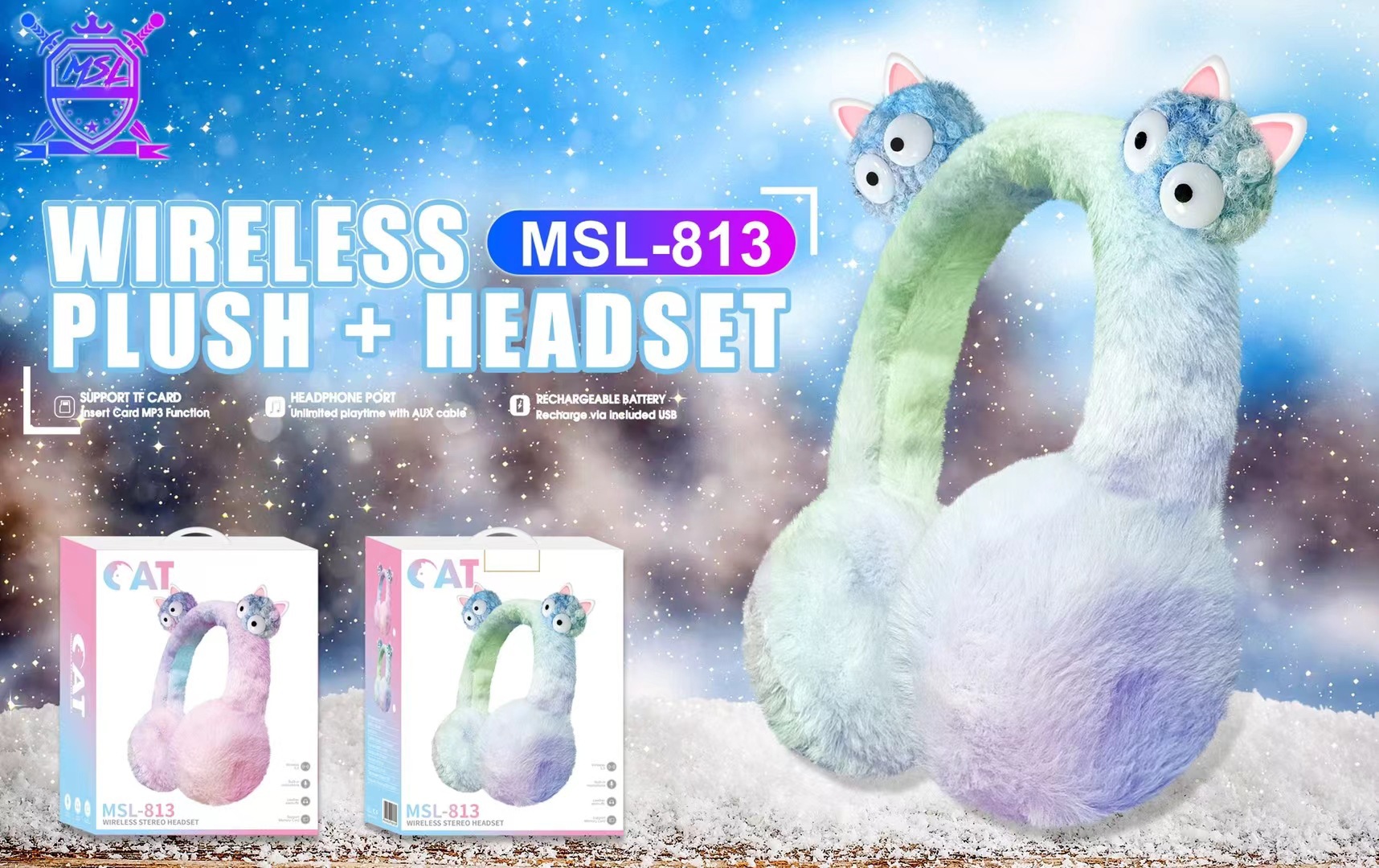 Cross-Border New MSL-813 Kitten Plush Warm Headset Bluetooth Wireless Headset Card Radio Function