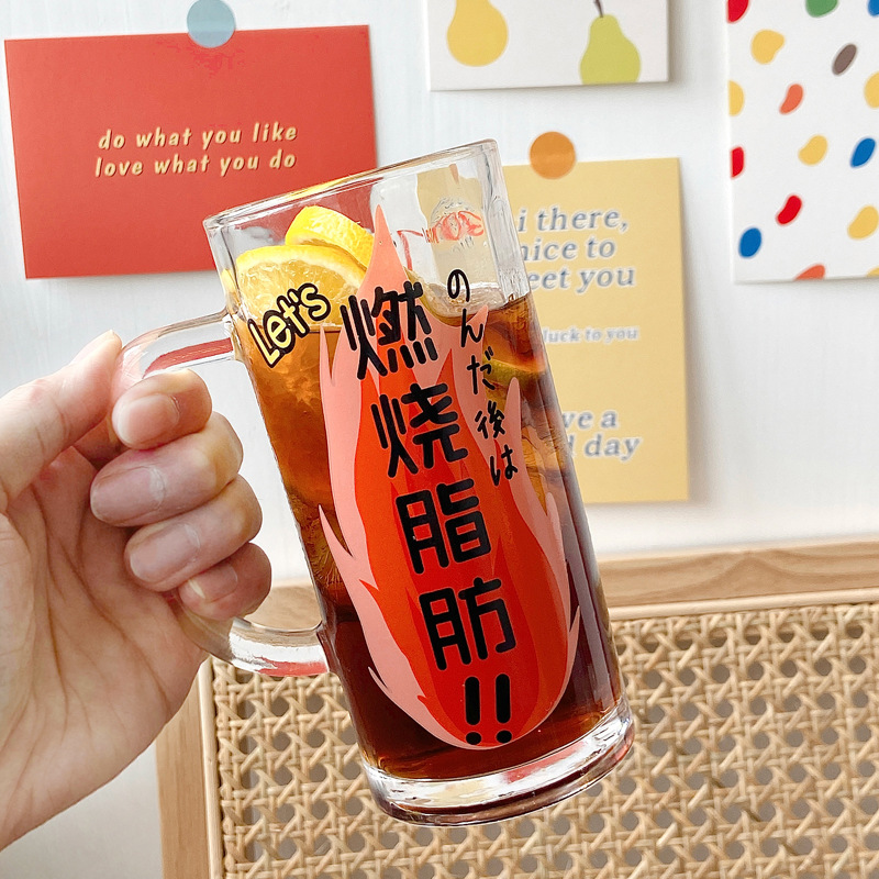 Summer Japanese Style Fat Burning Glass Beer Steins Coke Cup Large Capacity Juice Cup Water Cup