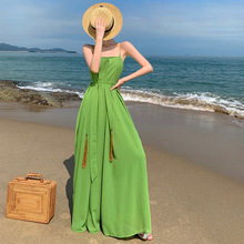 高个子拖地裤阔腿裤泰国海边度假风吊带连体裤沙滩长裤女