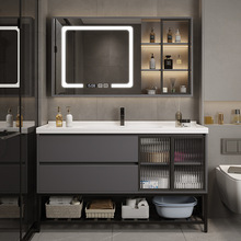 网红现代简约实木浴室柜组合卫生间陶瓷一体洗脸洗面洗手盆洗漱台