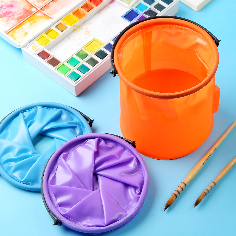 伸缩帆布折叠洗笔筒水粉丙烯绘画用小水桶便携大容量塑胶洗笔桶