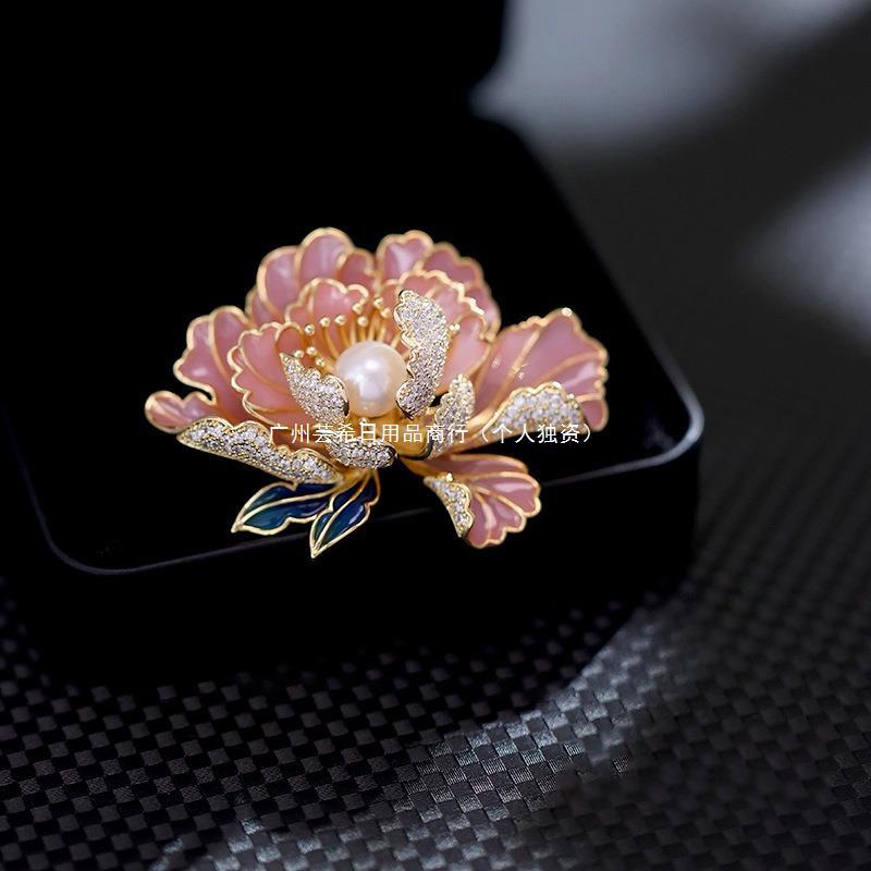 抖音爆款古典珐琅牡丹花胸针小众胸针饰品胸花轻奢百搭款批发可定