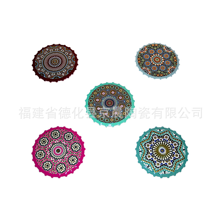 波西米亚风曼陀罗民族风敦煌隔热防烫防滑烫金工艺陶瓷杯垫可定