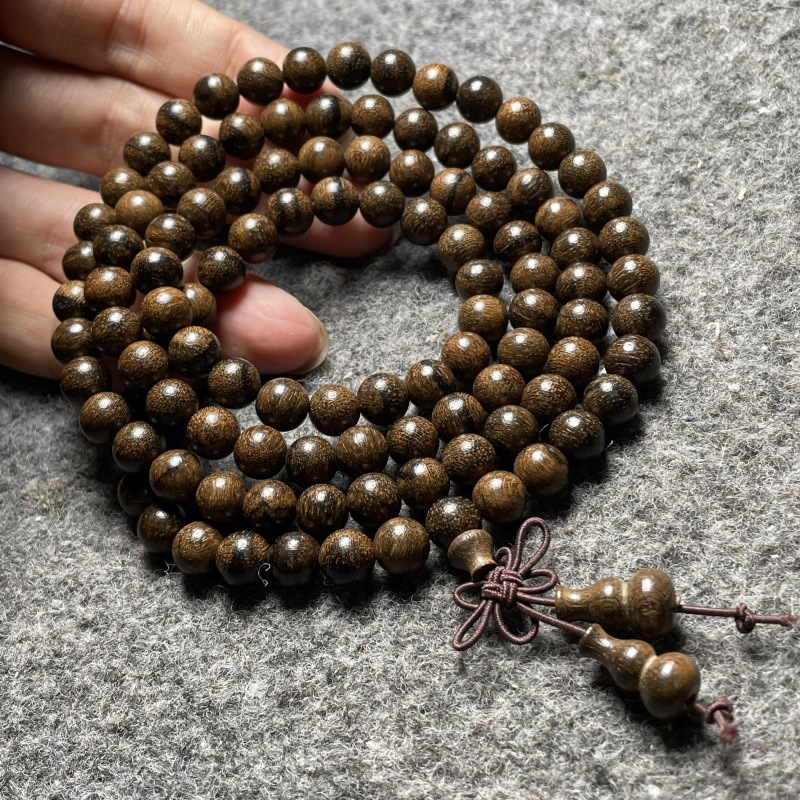 东帝汶虎沉香108手链 天然虎沉香佛珠手链圆珠印尼沉香男女款8mm