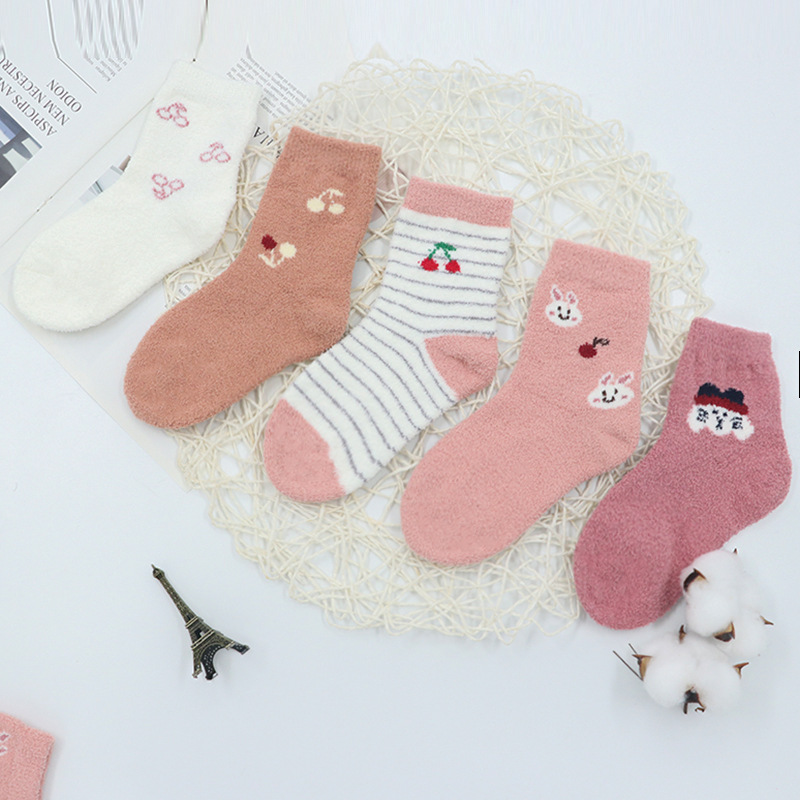 girls‘ socks korean style cartoon rabbit autumn and winter pink striped little girl student mid-calf children‘s socks factory wholesale