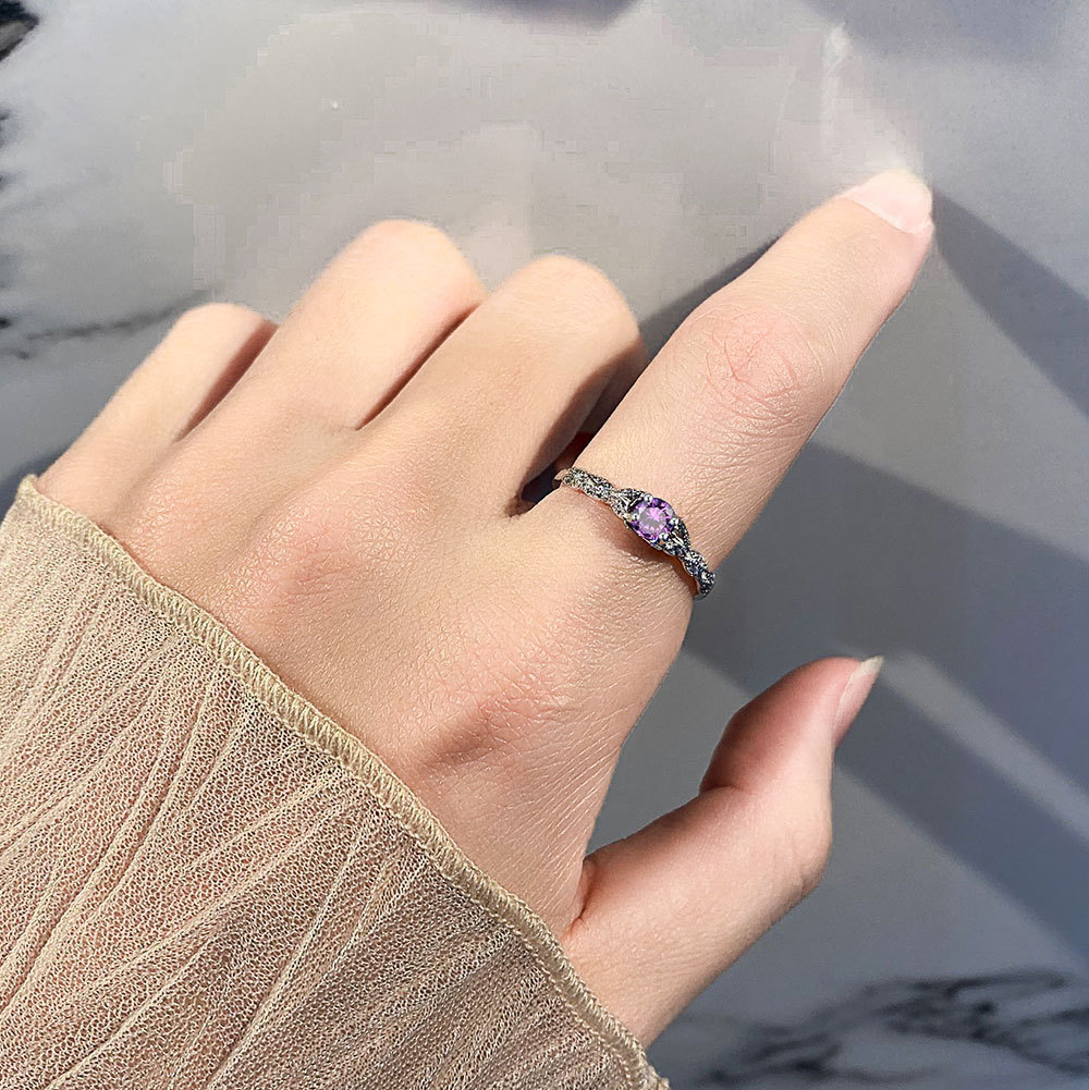 Amazon S925 Sterling Silver Affordable Luxury Style Amethyst Zircon Women's Ring Simple Fashion in Europe and America Gemstone Ring