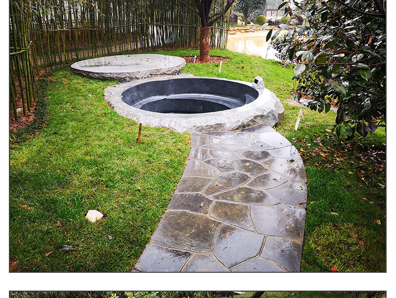 花岗岩芝麻灰室外温泉泡池 别墅酒店室内外整石石材泡池 支持定制