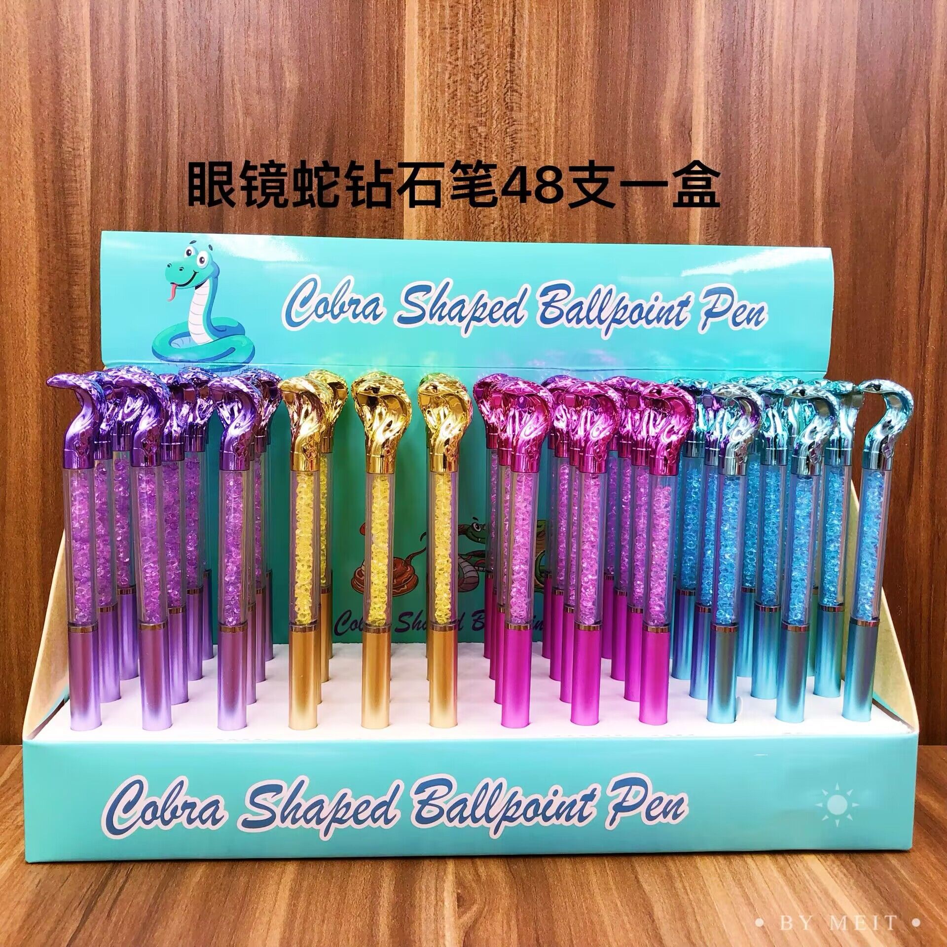 Diamond Ballpoint Pen Cross-Border E-Commerce Hot-Selling Product Crystal Beads Rotating Ballpoint Pen 48 Pieces a Box