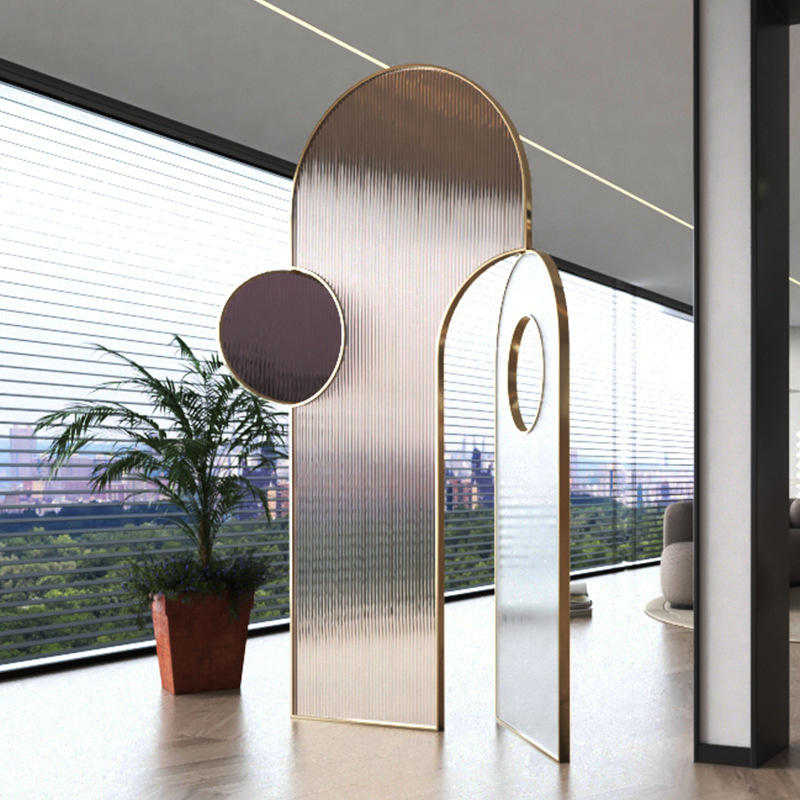 客厅装饰长虹磨砂玻璃屏风隔断可旋转 轻奢餐厅酒店遮挡入户玄关