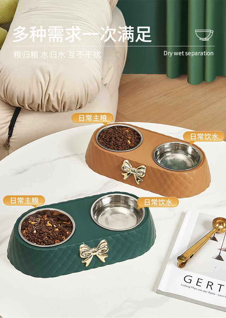 2022 New Pet Bow Bowl Dogs and Cats Drinking Water Double Bowl Affordable Luxury Style Dog Bowl Dog Basin Pet Tableware Wholesale