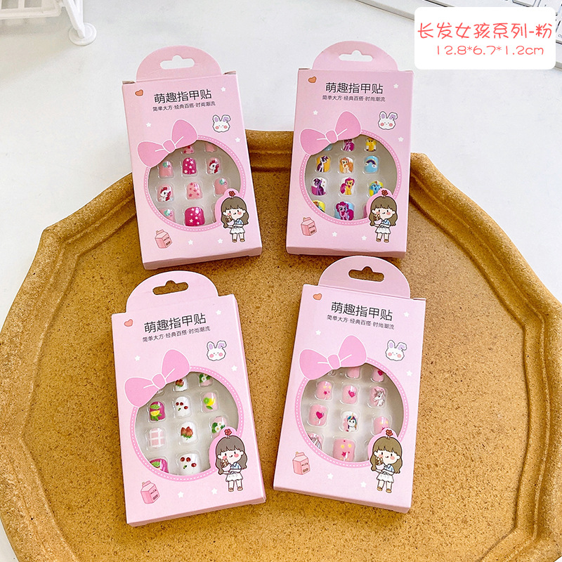 Student Removable Cartoon Nail Stickers Strawberry Bear Waterproof and Durable Wear Nail Sticker Wear Patch Wholesale