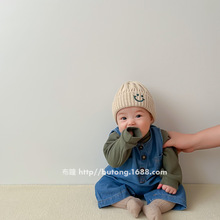 韩国风儿童个性笑脸刺绣针织帽子秋冬纯色潮范婴童宝宝保暖瓜皮帽