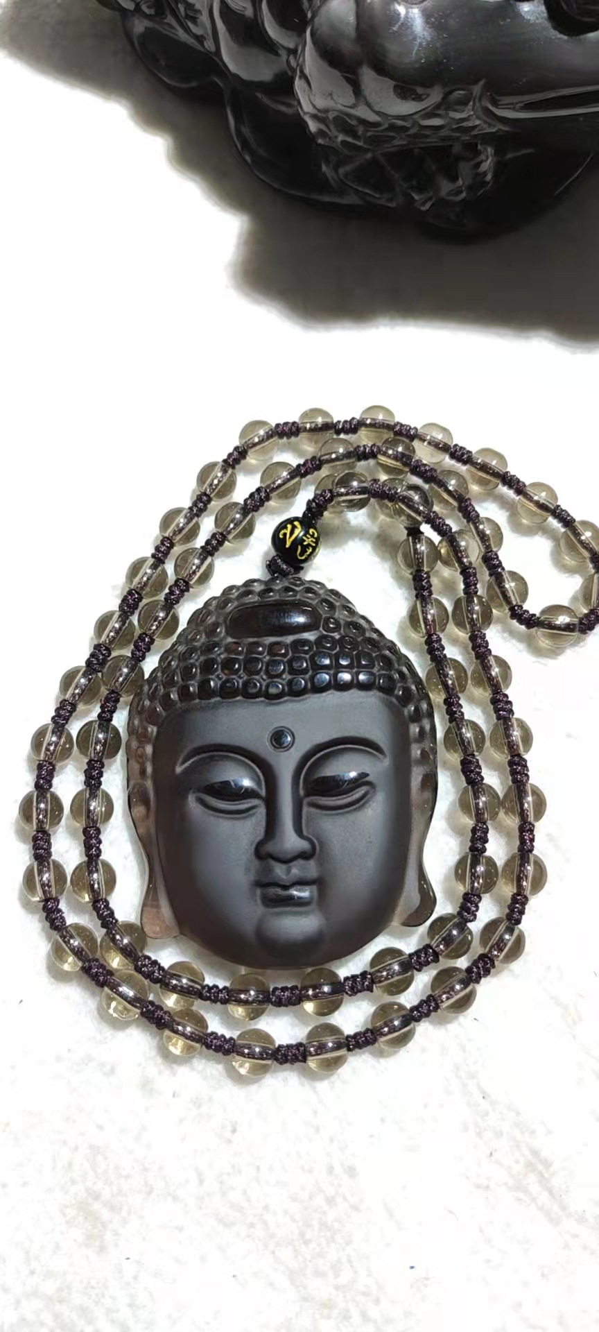 厂家批发 天然冰种黑曜石释迦摩尼佛项链 黑曜石大佛头吊坠