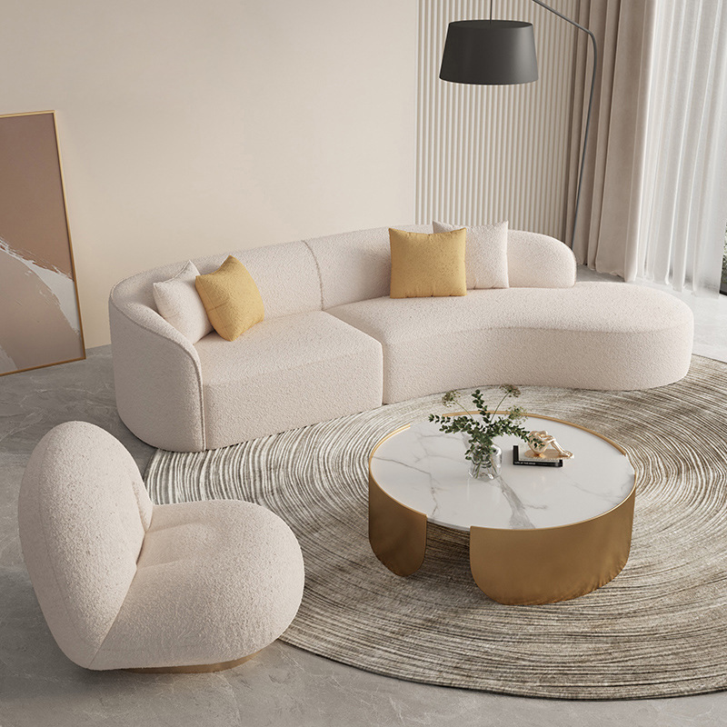 轻奢弧形沙发小户型客厅ins风羊羔绒美容院服装店设计师网红沙发