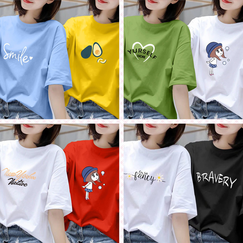 Factory Wholesale New Women's Short Sleeve T-shirt Women's Casual Loose Half-Sleeve Top Stall Live Fair Supply