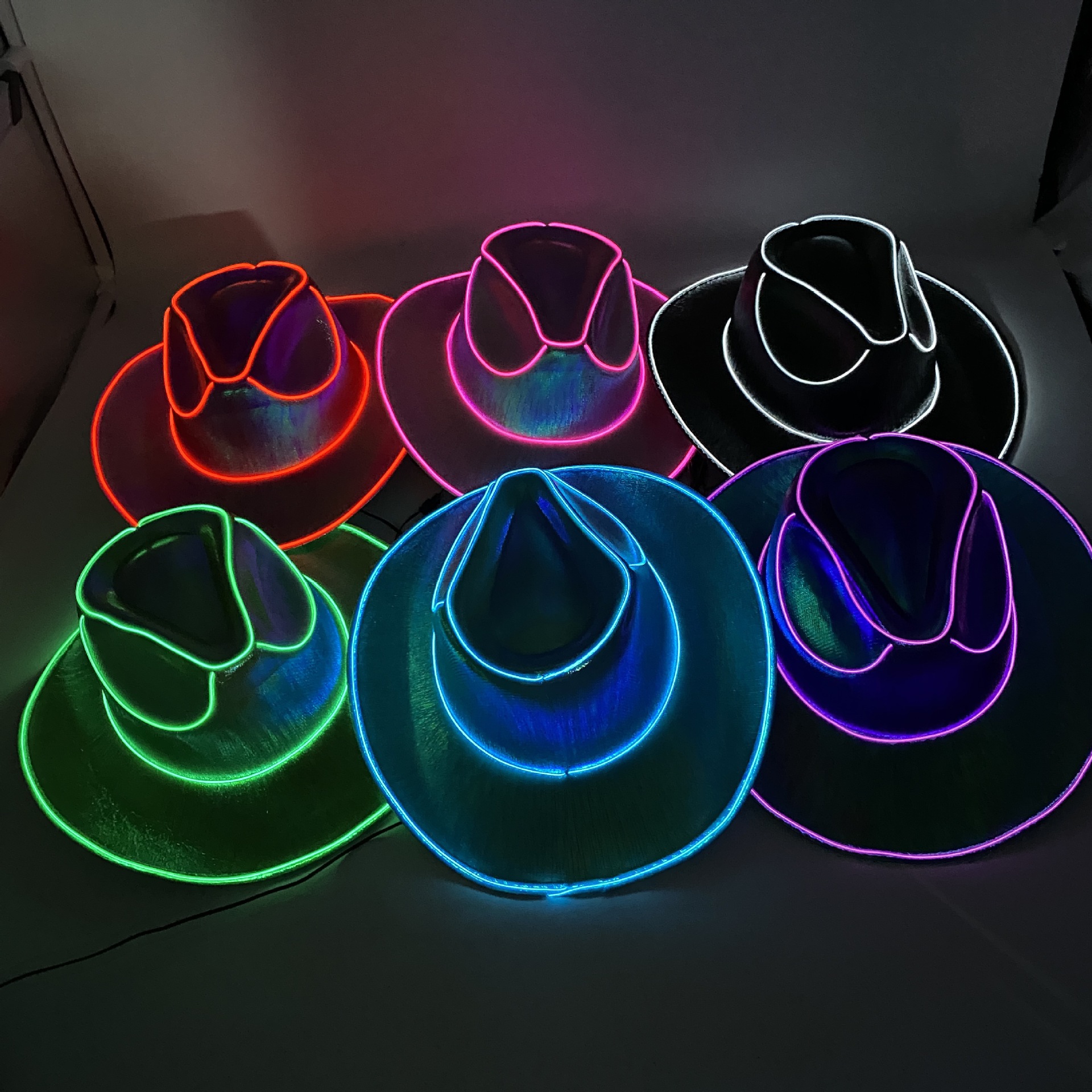 Carnival Party Colorful Pearlescent Knight Western Cowboy Hat Cosplay Halloween Led Luminous Colorful Hat