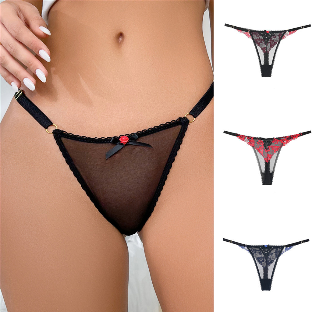 European and American Embroidery Sexy Lace Low Waist Hollow-out Cross Hot See-through T-Back Women's Underwear First-Hand Supply