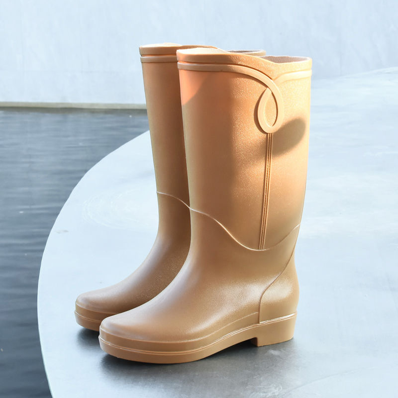 Japanese Knee-High Rain Boots Women's Fashion Outerwear Fleece-Lined Non-Slip Waterproof Rain Boots PVC Frosted Rubber Shoes Shanghai Double Money
