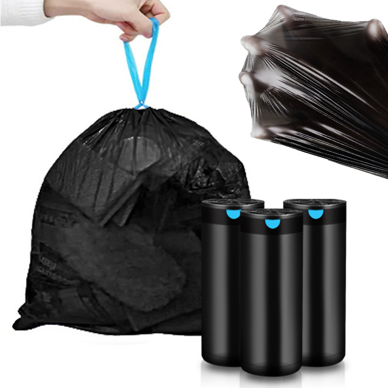 家用加厚大量批发抽绳式垃圾袋黑色大号手提自动收口一次性塑料袋