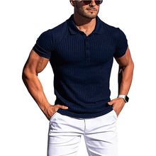男士跑步运动健身服 夏季高弹力竖条短袖POLO衫修身针织打底衫