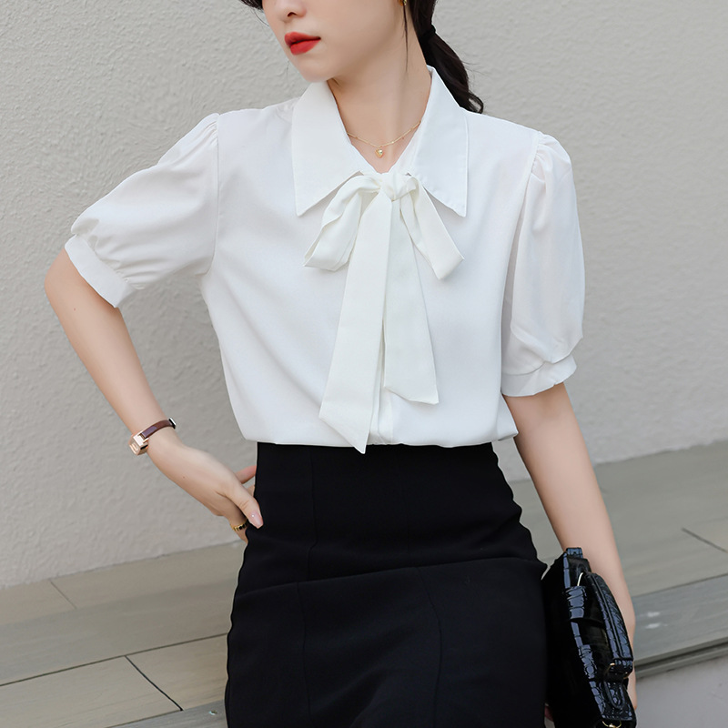 夏短袖白衬衫女职业正装雪纺衫设计感上衣公务员教资教师面试衬衣