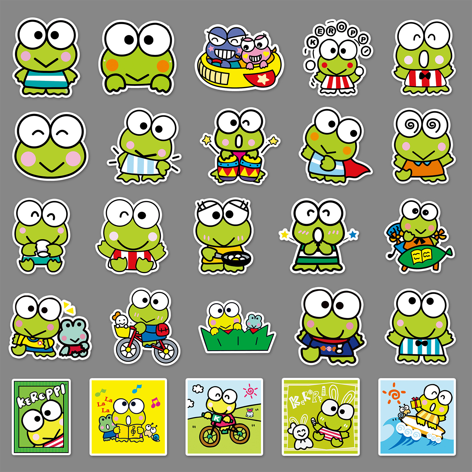 53张大眼蛙可洛比卡通涂鸦贴纸笔记本电脑行李箱汽车滑板装饰贴纸