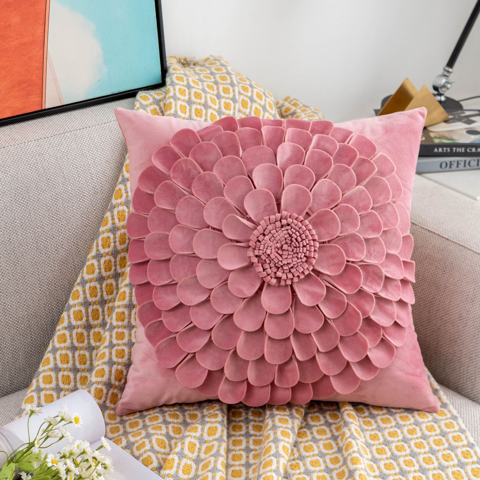 European and American Entry Lux Ins Style Sunflower Pillow Cover Villa Mansion Decorative Cushion Wedding Camping Bed & Breakfast Pillow