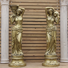 欧式流水喷泉雕塑艺术品扛罐仕女摆件花盆女神树脂人物雕像装饰品