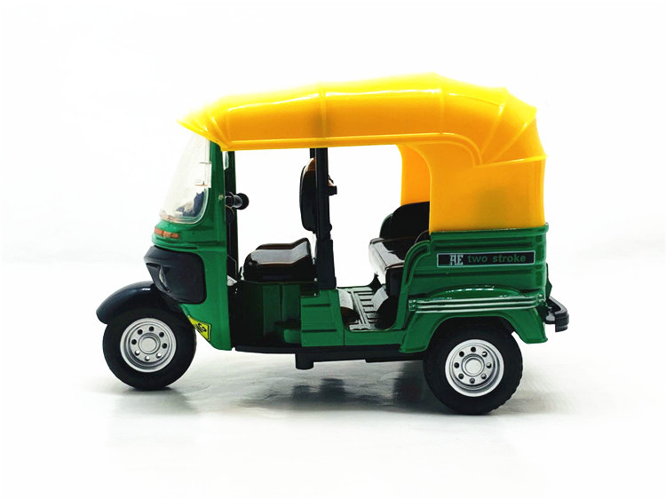 盒装1:14印度蹦蹦三轮车仿真合金小摩托车模型儿童玩具带声光回力