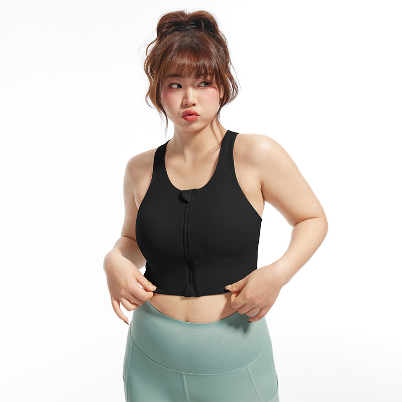 Women's plus Size Sports Underwear Plump Girls Running Shockproof High-Strength Front Zipper Yoga Bra Workout Beauty Back Vest
